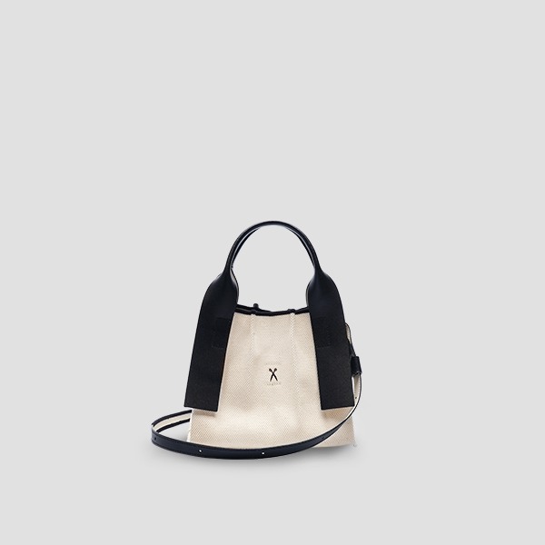 Lucky Pleats Canvas Tote XS Ivory_Black