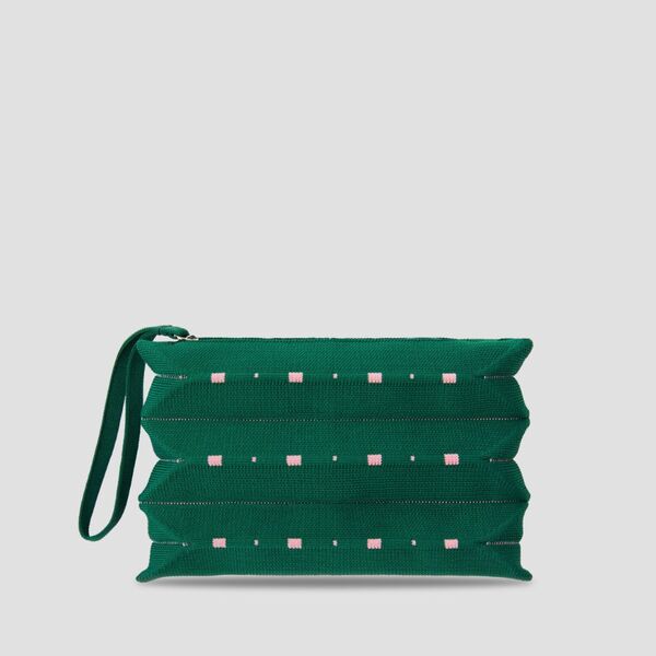 Lucky Pleats Knit Pouch S Grid Cactus